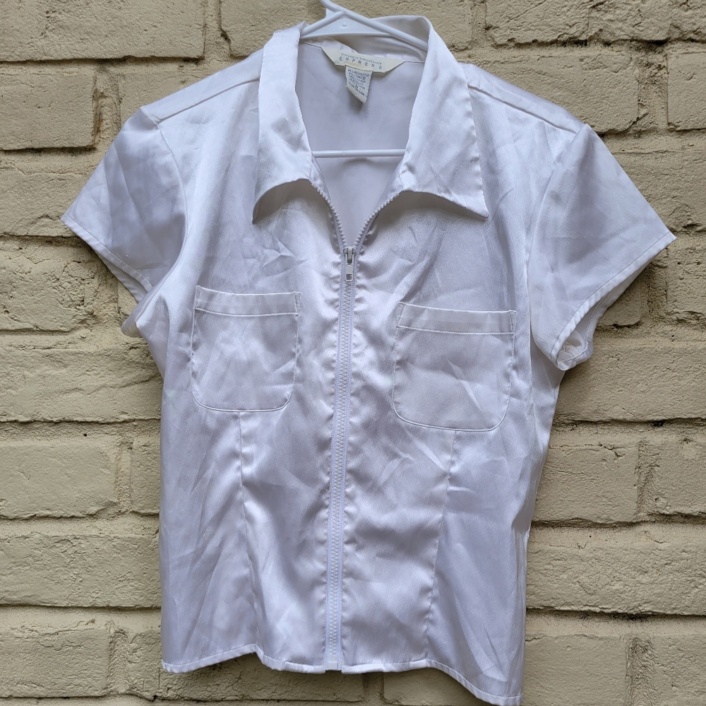 90s zip up blouse